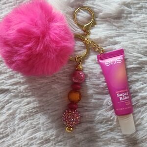 EOS Pink Fluffy Keychain with Super Balm